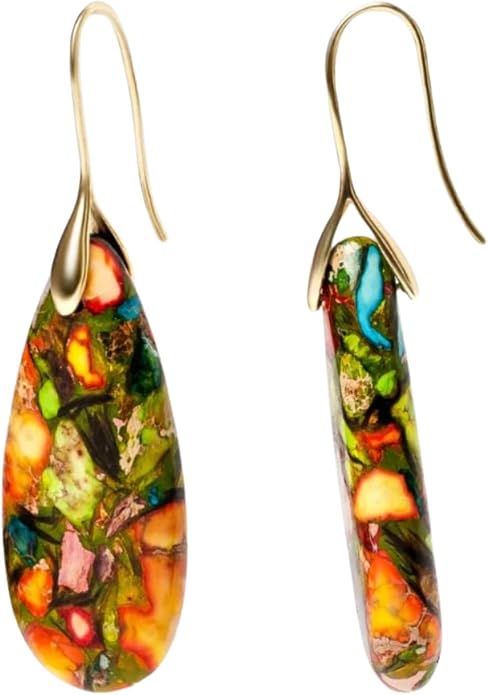 Cape Diablo Ocean Energy Protection Teardrop Earrings - Healing Regalite Gemstone Handcrafted| 4.5-5cm, Stress Relief & Emotional Stability Artisan Designed Unique Jewelry