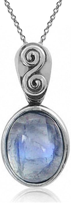 Silvershake Natural Moonstone 925 Sterling Silver Swirl and Spiral Solitaire Pendant