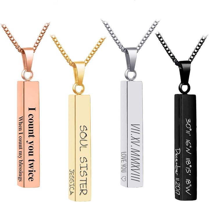 Yofair Custom Couples Necklace Personalized Vertical Bar Necklace Engraved Coordinate Bar Pendant Couples Gifts for Men Women