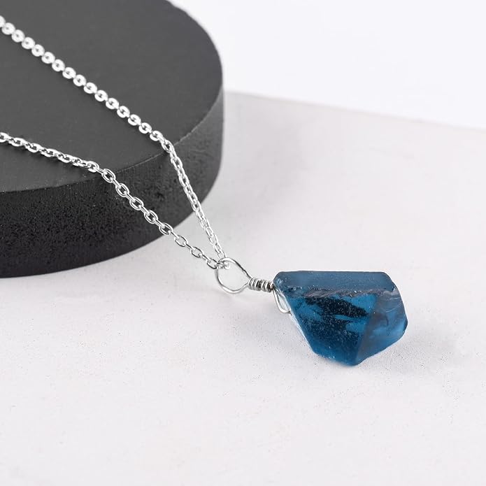 Raw Multi Gemstone Pendant Necklace for Women, Healing Crystal Chakra Stone Birthstone, 925 Sterling Silver Birthday Christmas Gifts for Her