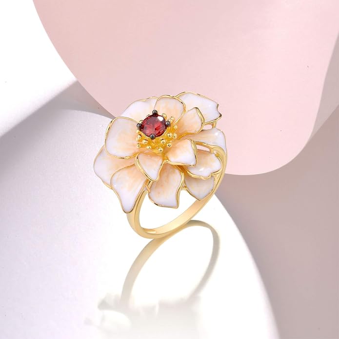 Santuzza 925 Sterling Silver Enamel Flower Statement Ring for Women