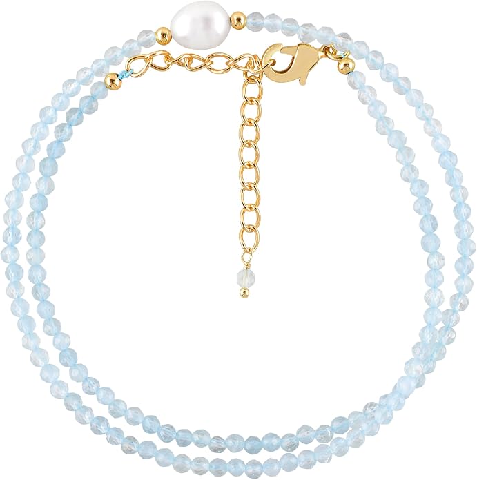 InfinityGemsArt Gemstone Gold Necklace For Women, Birthstone Natural Crystal Stone With Freshwater Pearl Beaded Jewelry, Gold Plated 18 Inch Chain