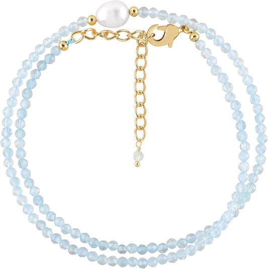 InfinityGemsArt Gemstone Gold Necklace For Women, Birthstone Natural Crystal Stone With Freshwater Pearl Beaded Jewelry, Gold Plated 18 Inch Chain