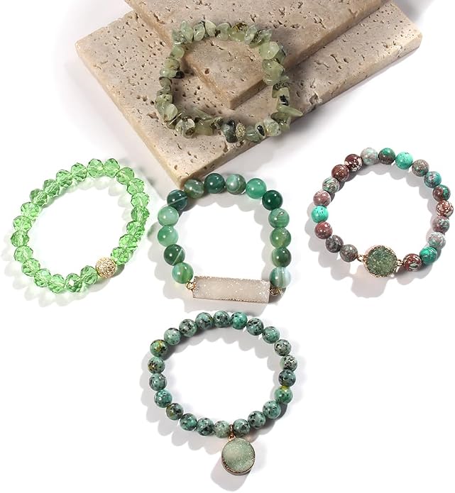 Yomisa 5PCS 6PCS Natural Boho Beaded Bracelets/Bangle for Women Men,Healing Turquoise Jasper Agate Crystal Gemstone Stone Chakra Multilayer Wrap Bohemian Handmade Jewelry Beads Stretch Bracelet Set