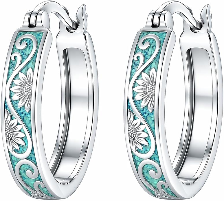 Opal/Turquoise Huggie Earrings 925 Sterling Silver Opal/Turquoise Small Animal Huggie Hoop Earrings Animal Huggies Earring Jewelry Gifts for Women Mom Her