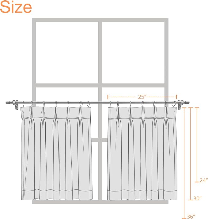 Vision Home Natural Linen Pinch Pleated Tier Curtains 36 inch, Semi Sheer Kitchen Curtains with Back Tab & Hooks, Light Filtering Small Window Panels for Bathroom Laundry, 25" Wx36 Lx2