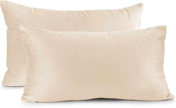 Nestl Throw Pillow Covers, Cozy Velvet Decorative Pillow Covers 12 x 20 Inches, Soft Solid Couch Pillow Covers for Sofa, Bed and Car, Set of 2 - Beige Cream