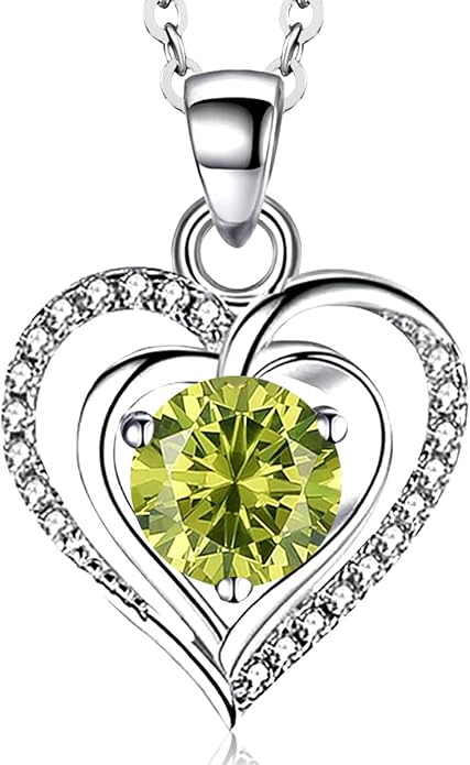 RIVIKO Heart Birthstone Pendant Necklace for Women 925 Sterling Silver Zirconia Necklaces Valentine's Day Anniversary Birthday Mothers Day Jewelry Gifts For Her Mother Wife