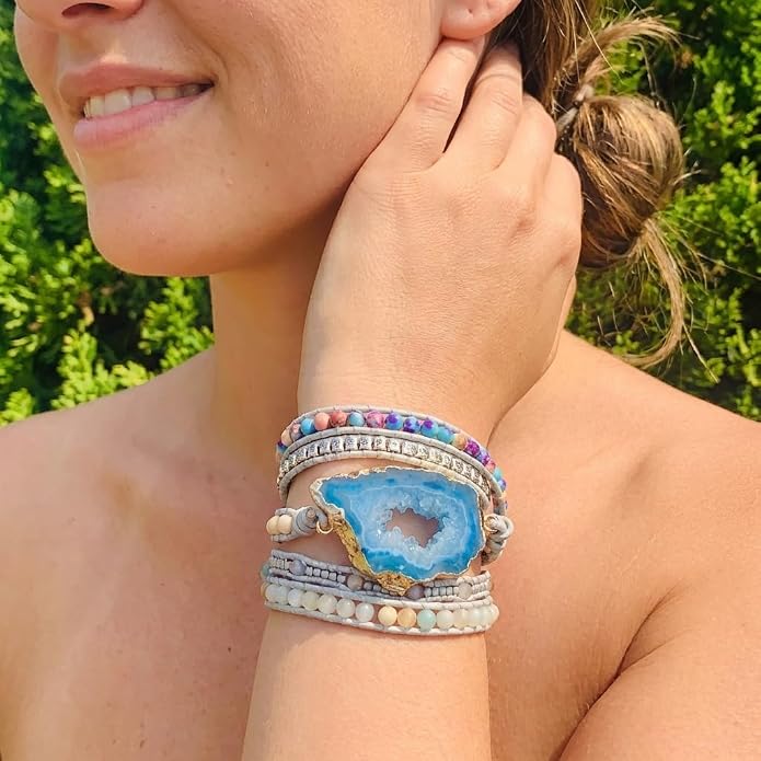 YGLINE Boho Handmade Wrap Leather Tube Crystal Stone Bracelet for Women