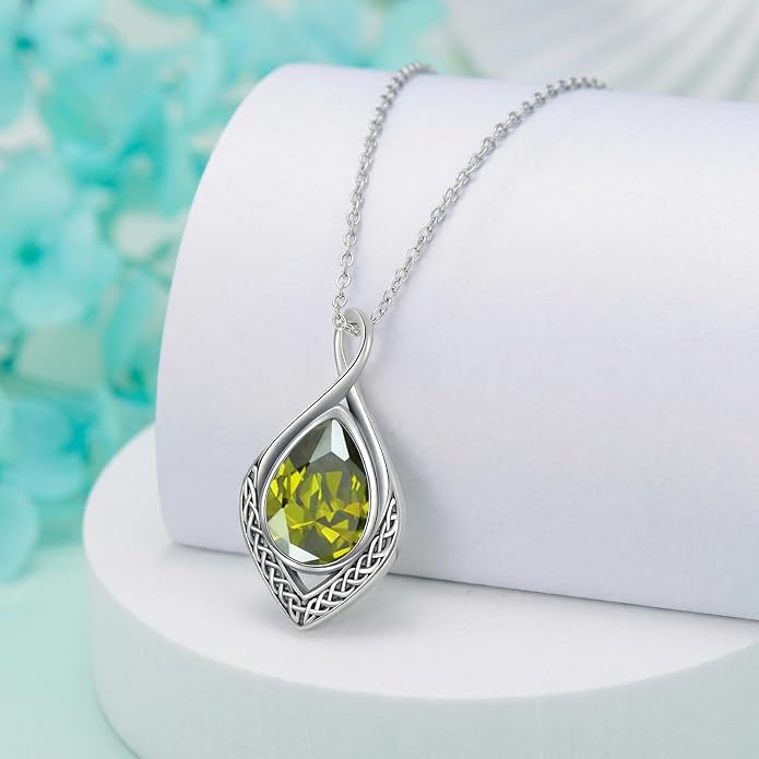 PELOVNY Celtic Knot Necklaces for Women 925 Sterling Silver Gemstone/Birthstone Teardrop Infinity Necklace Irish Celtic Pendant Jewelry Gifts for Mom Daughter Wife