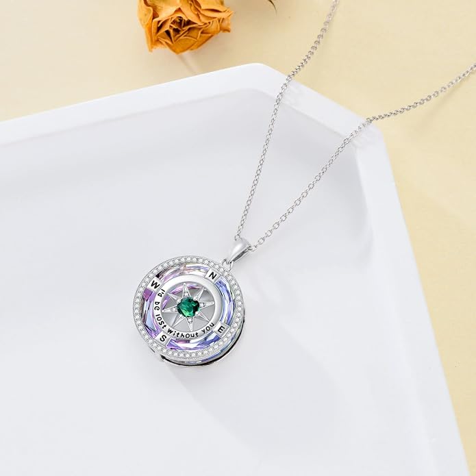 TOUPOP Necklace Gifts for Wife Compass Jewelry Women Anniversary Girlfriend Birthday Gift for Her Valentines I'd be Lost without You Sterling Silver Birthstone Necklaces
