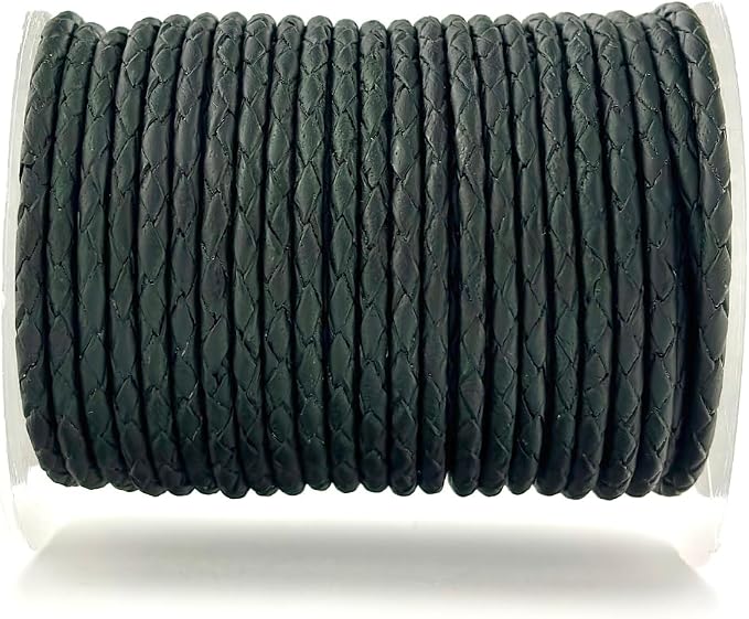 3mm Braided Leather Cord for Jewelry Making, Bracelets, Necklaces & Bolo Ties – Top Grain Leather, Flexible, Durable & Soft