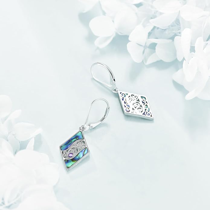 Abalone Shell Dangle Drop Earrings for Women 925 Sterling Silver Filigree Bohemian Earrings Jewelry Gift