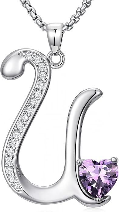 Birthday Gifts for Women Alphabet A to Z Initial Birthstone Pendant Necklaces for Women - 18k White Gold Plated Personalized Name Jewelry Anniversary Graduation Gifts for Wife Her Daughter Girlfriend(with Gift Box)