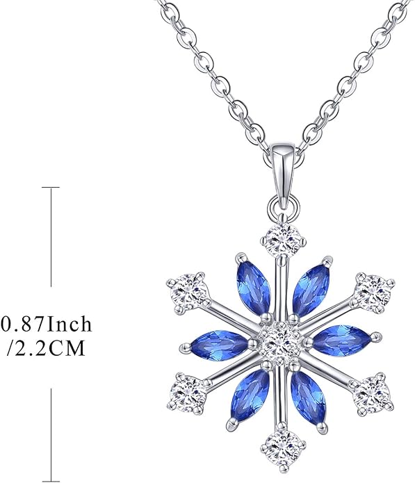 JO WISDOM 925 Sterling Silver White/Blue CZ Winter Frozen Large Snowflake Necklace Pendant