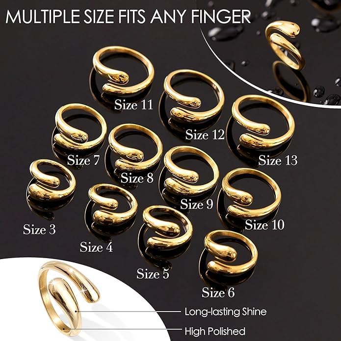 Non Tarnish Gold Chunky Rings for Women, 14K Gold Plated Statement Dome Rings Stacking Silver, Adjustable Mens Eternity Wedding Band Mixed Metal Jewelry Size 3-13