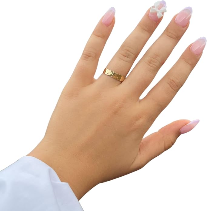 Ellie J Maui 3mm Wide Gold Thumb Ring for Women - Stacking Band Size 10 14k Gold Filled - Each and Every Ring is Hand Hammered - Stamped Inside 14k/20 GF (8)