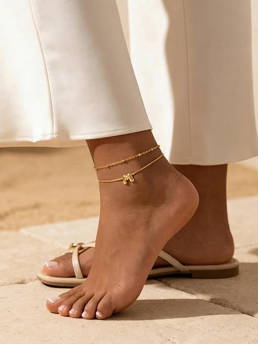 ChainsProMax Initial Ankle Bracelets for Women, Waterproof Anklets Bracelet Adjustable Summer Beach Women Foot Jewelry, Stainless Steel/Gold Plated-Send Gift Box/Letter A-Z