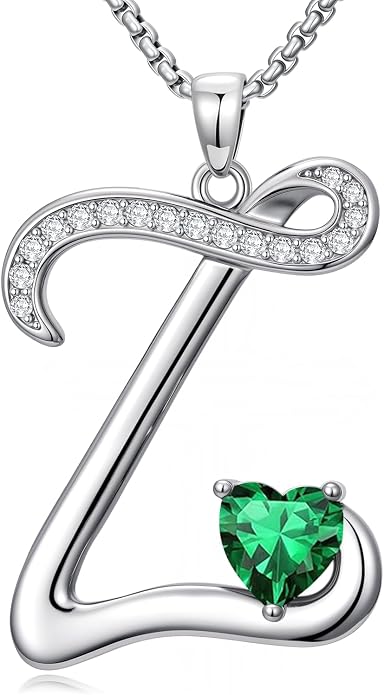 Birthday Gifts for Women Alphabet A to Z Initial Birthstone Pendant Necklaces for Women - 18k White Gold Plated Personalized Name Jewelry Anniversary Graduation Gifts for Wife Her Daughter Girlfriend(with Gift Box)