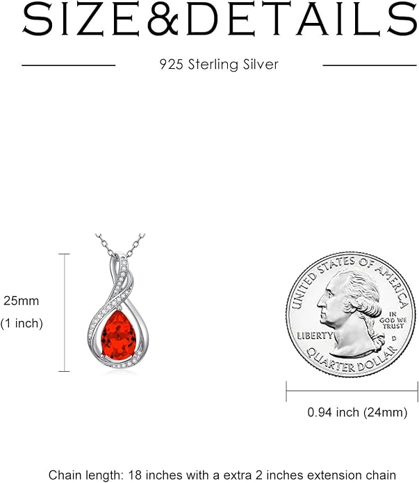 Teardrop Necklace 925 Sterling Silver Birthstone Necklace for Women Pendant Infinity Love Anniversary Birthday Jewelry Gifts for Mom Her Wife