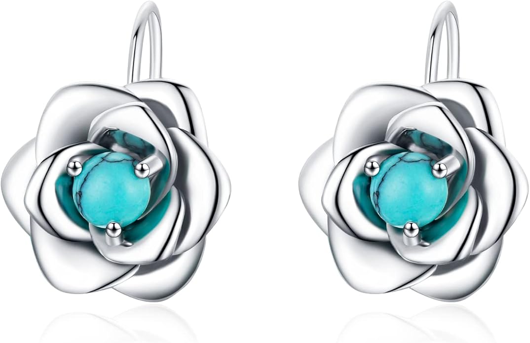 BDL Genuine Turquoise Jewelry for Women, Sterling Silver Earrings and Necklaces for Women, Leverback Dangle Drop Earrings Jewelry
