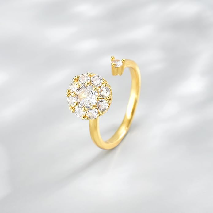 NONAMOIS Gold Rings for Women Evil Eye Flower Open Anti Anxiety Spinner Ring Adjustable Fidget Rings Jewelry Christmas Gifts