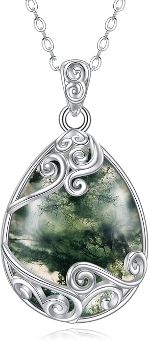 YAFEINI 925 Sterling Silver Moonstone Necklace Filigree Teardrop Pendant Necklace Jewelry for Women Girls