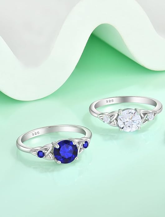 Celtic Knot Rings for Women 925 Sterling Silver Solitaire Ring Wedding Engagement Band Round Birthstone Jewelry Size 5-10