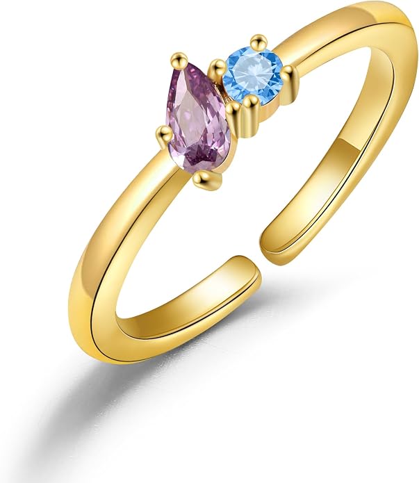 JSJOY Birthstone Rings for Women Dainty Emerald Blue Ring Birthday Gifts for Mom Her Gemstones CZ Ring for Teens Gold Rings That Don't Tarnish Adjustable Ring Jewelry Gifts