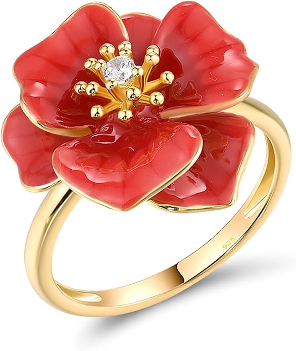 Santuzza 925 Sterling Silver Enamel Flower Statement Ring for Women