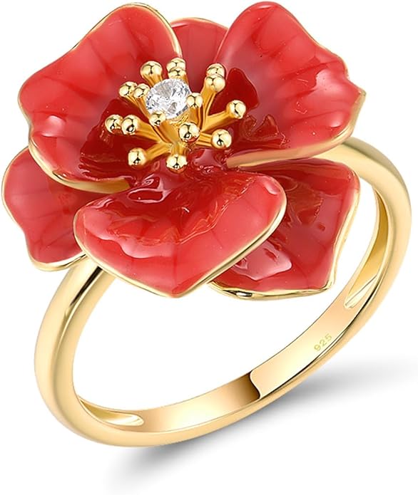 Santuzza 925 Sterling Silver Enamel Flower Statement Ring for Women