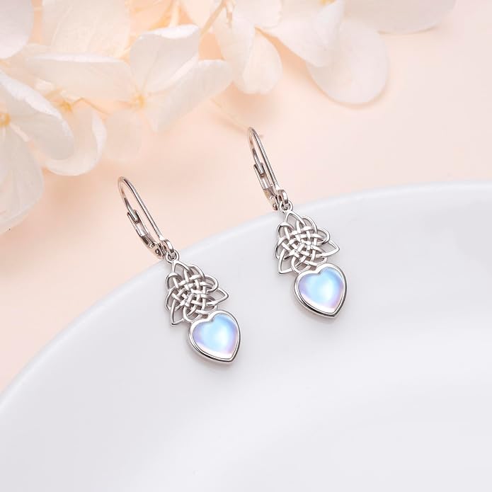 925 Sterling Silver Filigree Dangle Drop Earrings Daisy/Lotus/Rose Flower/Moonstone Leverback Teardrop Earrings for Women Infinity Celtic Knot Daisy Lotus Jewelry for Mothers Day