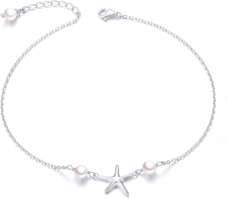 Alphm Anklet for Women S925 Sterling Silver Adjustable Foot Evil Eye Starfish Heart Bead Butterfly Celtic Knot Cross Multilayer Layered Ankle Bracelet Jewelry