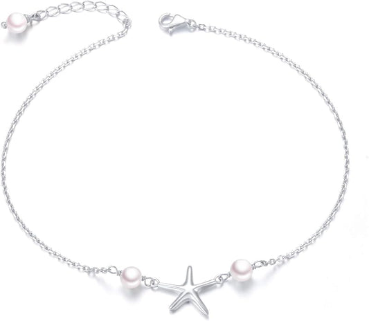 Alphm Anklet for Women S925 Sterling Silver Adjustable Foot Evil Eye Starfish Heart Bead Butterfly Celtic Knot Cross Multilayer Layered Ankle Bracelet Jewelry