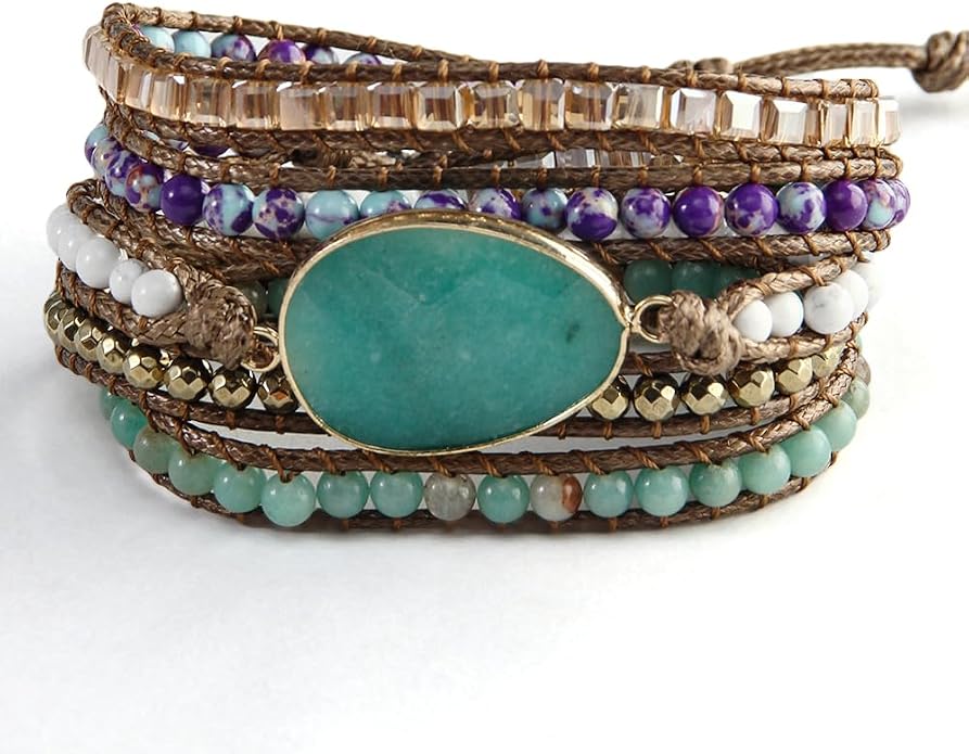 Women Wrap Bracelets Boho Natural Stone Jasper Turquoises Strand Bracelet Jewelry Collection