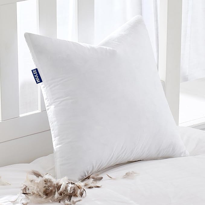 MIULEE Feather Pillow Insert 22x22, Throw Pillow with Cotton Cover | Fluffy and Plump, Decorative Pillows for Sofa Bed Couch, Double-Layer Down-Proof Cotton Cover