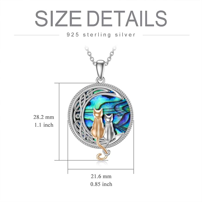 TOUPOP Cat Necklace Sterling Silver Abalone Shell Celtic Cat on the Moon with Abalone Shell Birthday Christmas Jewelry Gifts for Women