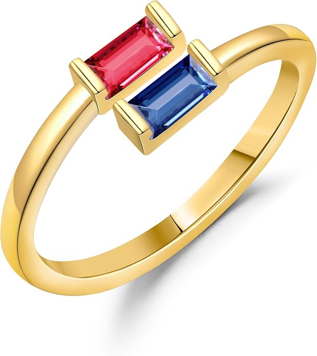 JSJOY Birthstone Rings for Women Dainty Emerald Blue Ring Birthday Gifts for Mom Her Gemstones CZ Ring for Teens Gold Rings That Don't Tarnish Adjustable Ring Jewelry Gifts