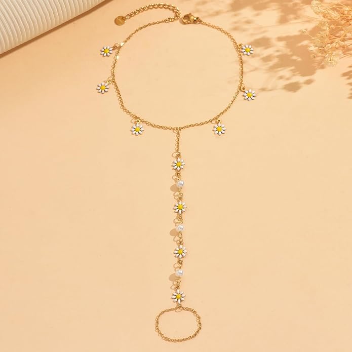 Ankle Bracelets for Women 18K Gold Plated Dainty Pearl Cross CZ Anklets Daisy Moon Star Gold Bead Satellite Cuban Link Chain Waterproof Summer Beach Foot Jewelry
