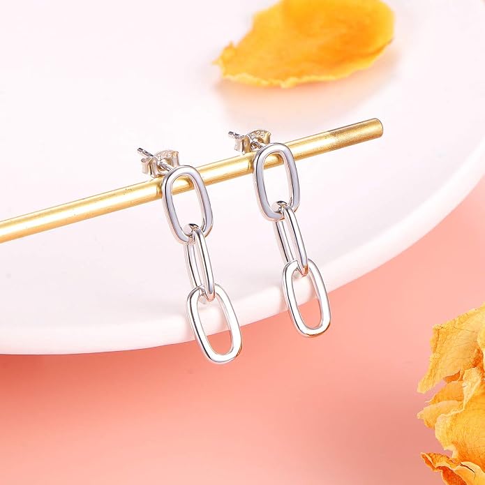 S925 Sterling Silver Trendy Dangle Drop Stud Loops Hoop Earrings for Women Jewelry Cuban Link