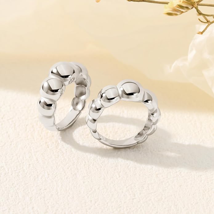 Chunky Dome Rings for Women and Men Cute Fat Puffy Statement Thumb Band High Polished Comfort Bubble Stackable Ring Size 5-10（Gold and Silver）