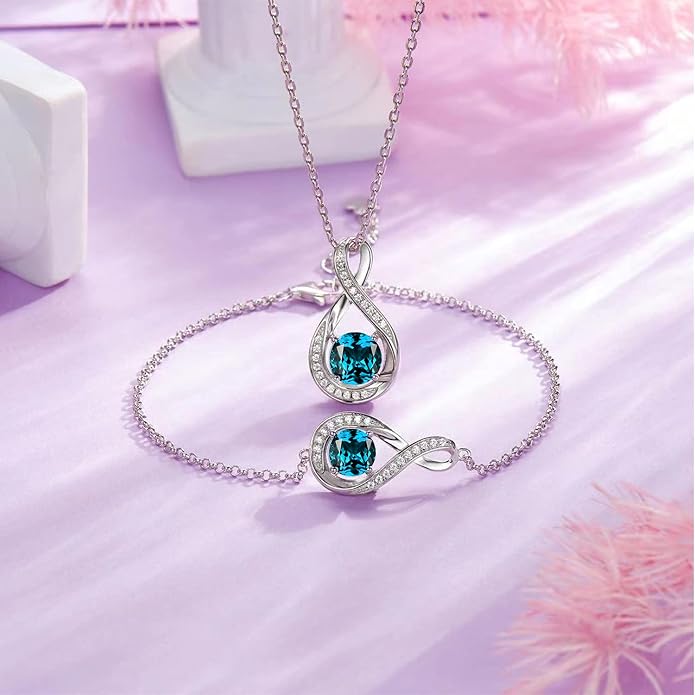 925 Sterling Silver Birthstone Necklace for Women Infinity Necklaces Birthday Anniversary Fine Jewelry Gifts for Mother Women, Adjustable Chain
