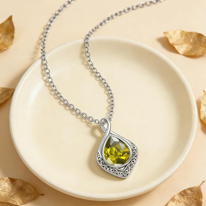 PELOVNY Celtic Knot Necklaces for Women 925 Sterling Silver Gemstone/Birthstone Teardrop Infinity Necklace Irish Celtic Pendant Jewelry Gifts for Mom Daughter Wife