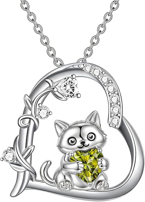 PELOVNY Teddy Bear Necklace for Women 925 Sterling Silver Bear/Highland Cow/Fox/Cat/Axolotl Birthstone Necklace Christmas Birthday Jewelry Gifts for Mom Daughter Wife Sister
