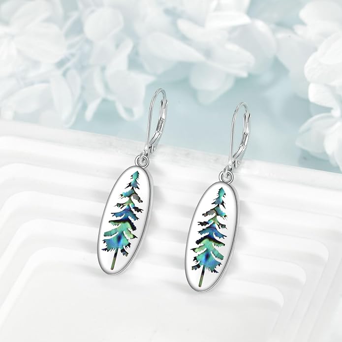 Mountain/Pine Tree/Tree of Life/Dragonfly Earrings for Women 925 Sterling Silver Abalone Tree of Life Dangle Drop Earrings Nature Jewelry Gifts for Mom Sister Daughter