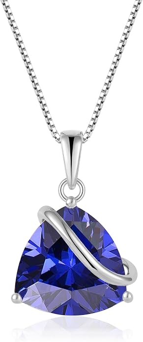 Birthstone Necklace for Women 925 Sterling Silver Triangle cut CZ Halo Pendant Necklaces Infinity Jewelry Gift for Birthday Christmas Mother's Day