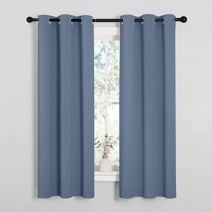 NICETOWN Kitchen Curtains Blackout Curtains & Drapes, Thermal Insulated Grommet Top Window Treatment Panels for Cupboard, Small Window (Stone Blue, 34" Wide x 63" Long, Set of 2)
