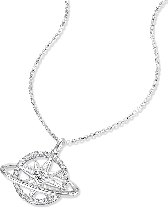 FANCIME Stellar Promise Birthstone Necklace for Women White Gold Plated Sterling Silver Planet Star Pendant Fine Jewelry Anniversary Birthday Mothers Day Gifts for Women Wife Friend Her