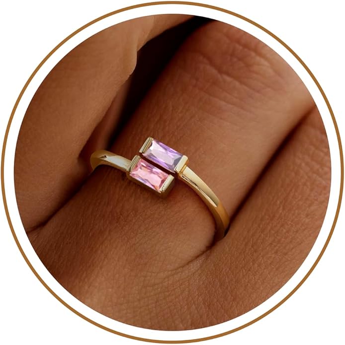JSJOY Birthstone Rings for Women Dainty Emerald Blue Ring Birthday Gifts for Mom Her Gemstones CZ Ring for Teens Gold Rings That Don't Tarnish Adjustable Ring Jewelry Gifts