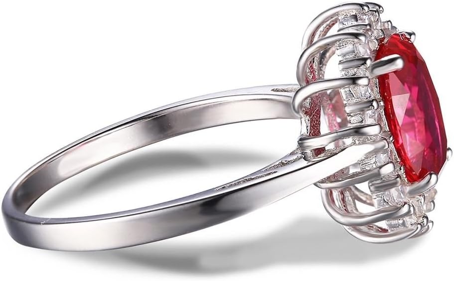 JewelryPalace Princess Diana Kate Middleton Class Gemstone Birthstone Sapphire Halo Engagement Rings for Women, Anniversary 14K White Yellow Rose Gold Plated 925 Sterling Silver Promise Rings for Her